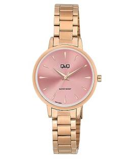 Q&Q Damen-Uhr Edelstahl Faltschließe 3 Bar Analog Quarz Q56A-00XPY (roségoldfarbig rosa) von Q&Q