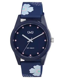 Q&Q Damen-Uhr Silikon Dornschließe 10 Bar dunkelblau Floral Analog Quarz V08A-003VY von Q&Q