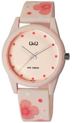 Q&Q Damen-Uhr Silikon Dornschließe 10 Bar rosa Floral Analog Quarz V08A-004VY von Q&Q