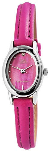 Q&Q Damenuhr Pink Analog Oval Metall Kunstleder Quarz Armbanduhr von Q&Q