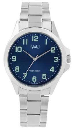 Q&Q Herren-Uhr Edelstahl Gliederarmband 3 Bar Analog Quarz (silberfarbig blau) von Q&Q