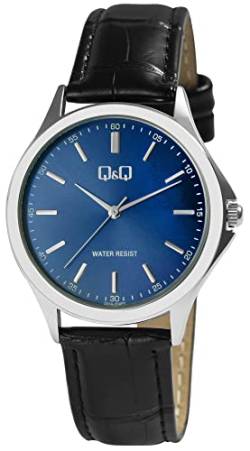 Q&Q Herren-Uhr Kunstleder Armband Dornschließe 3 Bar Analog Quarz (schwarz blau silberfarbig) von Q&Q