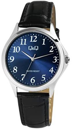 Q&Q Herren-Uhr Kunstleder Armband Dornschließe 3 Bar Analog Quarz (schwarz blau weiß) von Q&Q