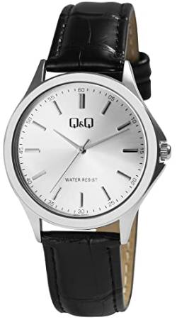 Q&Q Herren-Uhr Kunstleder Armband Dornschließe 3 Bar Analog Quarz (schwarz silberfarbig) von Q&Q