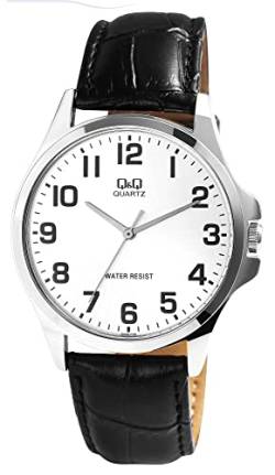 Q&Q Herren-Uhr Kunstleder Dornschließe 3 Bar schwarz Analog Quarz QA06J304Y von Q&Q