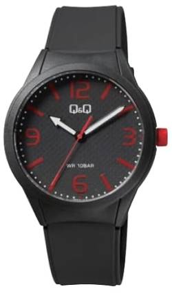 Q&Q Herren-Uhr Silikon Dornschließe 10 Bar Analog Quarz (schwarz rot) von Q&Q