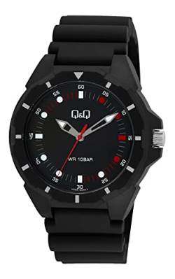 Q&Q Herren-Uhr Silikon Dornschließe 10 Bar schwarz Analog Quarz (schwarz rot) von Q&Q