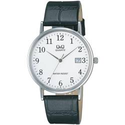 Q&Q Herrenmode BL04J304Y Schwarz-Leder-Band-Uhr-Datum von Q&Q