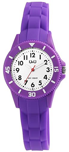 Q&Q Kinder-Uhr Lernuhr Silikon Dornschließe 10 Bar Analog Quarz V26A-00XVY (lila) von Q&Q