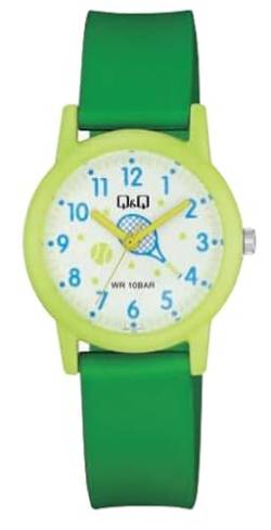 Q&Q Kinder-Uhr Silikon 10 Bar Motiv bunt Lernuhr Analog Quarz (grün weiß) von Q&Q