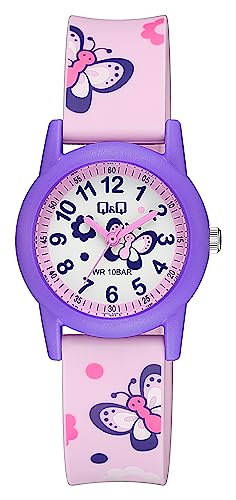 Q&Q Kinder-Uhr Silikon 10 Bar Motiv bunt Lernuhr Analog Quarz (rosa lila) von Q&Q