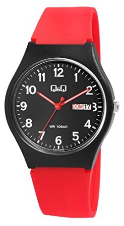 Q&Q Unisex-Uhr Armbanduhr Silikonarmband Silikon 10 Bar wasserdicht rot schwarz A212J009Y von Q&Q