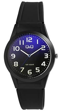 Q&Q Unisex-Uhr Silikon Dornschließe 10 Bar Analog Quarz V25A-00XVY (schwarz blau) von Q&Q