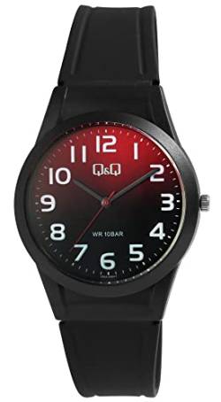 Q&Q Unisex-Uhr Silikon Dornschließe 10 Bar Analog Quarz V25A-00XVY (schwarz rot) von Q&Q