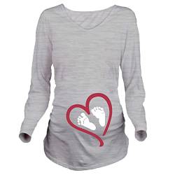 Q.KIM Damen-T-Shirt, Schwangerschaft, lustig, bedruckt mit Aufdruck Gr. Small, Langarm, grau von Q.KIM