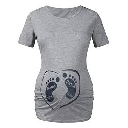 Q.KIM Schwangerschafts-T-Shirt für Schwangerschaft, lustig, bedruckt, Kurzer Griff, Papa Mama-Grau, M von Q.KIM