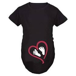 Q.KIM Witzige Süße Schwangere Maternity Damen Umstandsmode T-Shirts mit Mutterschafts-Niedliche Lustige Schwangerschaft T-Shirt- Fußabdruck Serie von Q.KIM