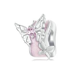 QANDOCCI FUNNALA Europäische Frühling Rosa Schmetterling Perle 925 Silber DIY Fits für Frauen Mode Charms Armbänder Schmuck von QANDOCCI