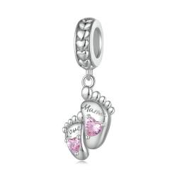 QANDOCCI FUNNALA Europäische Muttertag Fußabdrücke der Liebe Rosa Herz Perle 925 Silber DIY Fits für Frauen Mode Charms Armbänder Schmuck von QANDOCCI