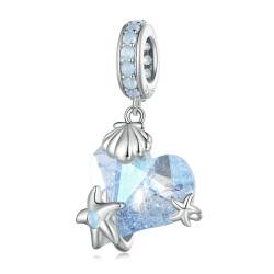 QANDOCCI FUNNALA Europäische Ozean Blau Seesterne Seashell Herz Perle 925 Silber DIY Fits für Frauen Mode Charms Armbänder Schmuck von QANDOCCI