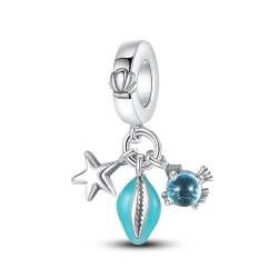 QANDOCCI FUNNALA Europäische Sommer Blaue Ozeankrabbe Muscheln baumeln Perle 925 Silber DIY Fits für Frauen Mode Charms Armbänder Schmuck von QANDOCCI