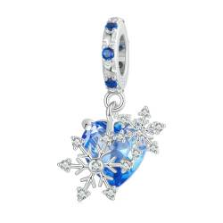 QANDOCCI FUNNALA Europäische Winter blaue Liebe Schneeflocken baumeln Perle 925 Silber DIY Passt für Frauen Mode Charms Armbänder Schmuck von QANDOCCI