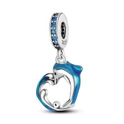 QANDOCCI FUNNALA Europäischer Blauer Ozean Delphin baumeln Perle 925 Silber DIY Fits für Frauen Mode Charms Armbänder Schmuck von QANDOCCI