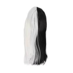 Schwarz-weiße Perücken, Damen-Perücken Mit Langem Glattem Haar, Schwarz-weiße Synthetische Perücken Für Cosplay, Halloween, Cosplay-Kostüm-Perücken von QANYEGN