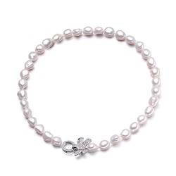 QAOUBJFV 10-11 mm echte natürliche Süßwasserperlenkette for Frauen, schöne barocke große Perlenkette erfüllen Ketten für Damen (Color : 6 1/8, Size : Grey pearl) von QAOUBJFV