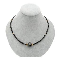 QAOUBJFV 18 Zoll natürliche 4 mm facettierte schwarze -runde echte Tahiti-Perlen-Halskette Ketten für Damen von QAOUBJFV