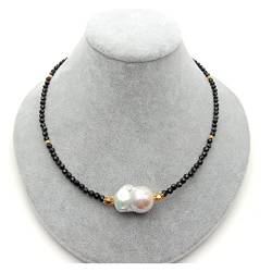 QAOUBJFV 18-Zoll-natürliche 4 mm facettierte schwarze -runde weiße Keshi-Perlen-Halsketten-Luxusart-Partei Ketten für Damen von QAOUBJFV