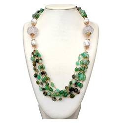 QAOUBJFV 5 Stränge natürliche grüne Chrysopras-Quarze raue weiße Keshi-Perlen-Statement-Halskette?30 Zoll Ketten für Damen von QAOUBJFV