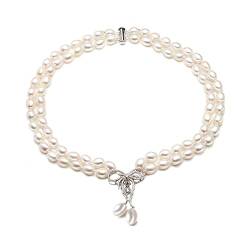 QAOUBJFV Echte Luxus-doppelte graue Perlenkette Damen, trendige Choker-Süßwasserperlenkette Geburtstagsgeschenk Jahrestag erfüllen Ketten für Damen (Color : White Pearl- 45cm 48cm, Size : 8-9mm) von QAOUBJFV
