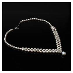 QAOUBJFV Echte weiße natürliche Süßwasser-Doppelperlen-Halskette for Damen, Jahrestag, bestes Geschenk Ketten für Damen von QAOUBJFV
