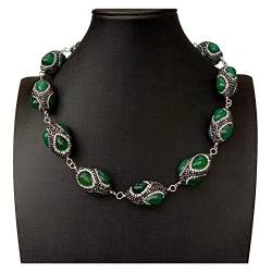 QAOUBJFV Grüner Achat, schwarze Strasssteine, Reiswickel-Halskette, 20 Zoll, handgefertigt for Frauen Ketten für Damen von QAOUBJFV