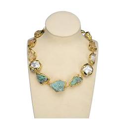 QAOUBJFV Jewelry Natural Citrin Smaragds Grobe Edelsteine ​​Kultivierte Keshi-Perlen Wickelhalskette 21 Zoll for Frauen erfüllen Ketten für Damen von QAOUBJFV