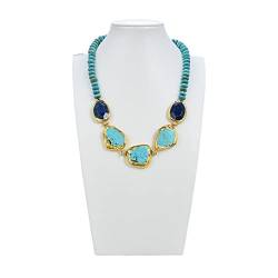QAOUBJFV Jewelry Natural Nugget Blue Lapis Rondelle Turquoises Slice Choker Halskette 21inch Ethno-Stil for Frauen erfüllen Ketten für Damen von QAOUBJFV