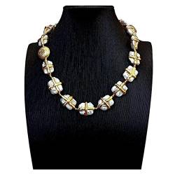 QAOUBJFV Kultivierte weiße Keshi-Perlen-Rechteck-Form-vergoldete Kreuz-Halskette-ursprünglicher Entwurfs-Schmuck Ketten für Damen von QAOUBJFV