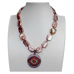 QAOUBJFV Natürliche lila Keshi-Perlen-Rechteck-Form-Halskette Pave Evil Eye-Anhänger 18 Zoll Ketten für Damen von QAOUBJFV