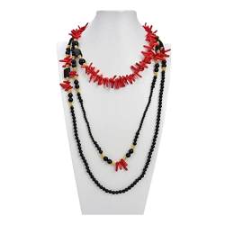 QAOUBJFV Schmuck 18 Zoll 3 Reihen rote Koralle schwarze -Halskette erfüllen Ketten für Damen von QAOUBJFV