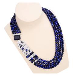 QAOUBJFV Schmuck 20 Zoll Runde blaue Tigerauge Halskette Pave Connector erfüllen Ketten für Damen von QAOUBJFV