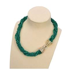 QAOUBJFV Schmuck 7 Stränge 4 mm facettierte runde grüne Achate mehrsträngige Halskette Pave-Verschluss 18 Zoll for Frauen erfüllen Ketten für Damen von QAOUBJFV