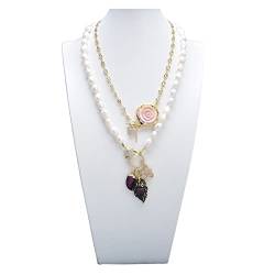 QAOUBJFV Schmuck Kultivierte weiße Keshi-Perlenkette Queen Conch Blume Insekt Blume Herz Anhänger erfüllen Ketten für Damen von QAOUBJFV