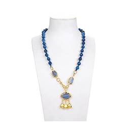QAOUBJFV Schmuck Natürlicher Blauer Achat Halskette Blauer Kyanit-Anhänger 23 Zoll erfüllen Ketten für Damen von QAOUBJFV