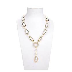 QAOUBJFV Schmuck Weiße Biwa-Zuchtperlen Süßwasser, rechteckig, runde Perle, Y-Tropfen-Halskette, 18,5 Zoll Ketten für Damen von QAOUBJFV