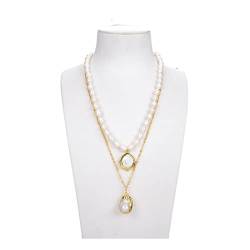 QAOUBJFV Schmuck natürliche kultivierte weiße Perlen weiße Quarze Druzy-Charme-Kettenschichten Statement-Halskette 17,5 Zoll erfüllen Ketten für Damen von QAOUBJFV