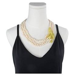 QAOUBJFV Schmuck natürliche weiße Perle gelbe Jade Topas Blume Halskette 20 Zoll handgefertigt for Frauen erfüllen Ketten für Damen von QAOUBJFV