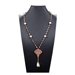 QAOUBJFV Schmucksachen 27inch weiße Perlen-Rosen-Ketten-Halskette weißer Keshi-Perlen-Anhänger erfüllen Ketten für Damen von QAOUBJFV