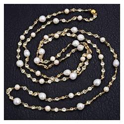QAOUBJFV Schmucksachen 69inch natürliche weiße runde Perle Keshi-Perlen-Kristall- pflastern Kettenhalskette erfüllen Ketten für Damen von QAOUBJFV