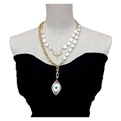 QAOUBJFV Weiße Münze Perlenkette Schichten Halsband Halskette Handgemachter Schmuck for Geschenk Süßwasserperlenkette Ketten für Damen von QAOUBJFV